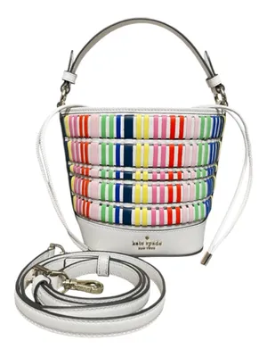 Kate Spade Multicolor Woven Leather Stripe Bucket Bag Crossbody Drawstring Close thumbnail 9