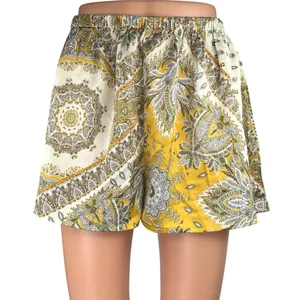 NEW Cider Yellow White Jacquard High Waist Pull On Casual Mini Shorts Size M thumbnail 1