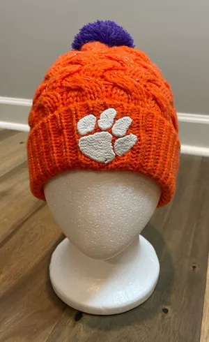 ’47 Brand Beanie One Size Orange Knit Metallic Thread Purple White Logo EUC thumbnail 1