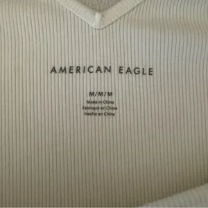 American Eagle White‎ Sleeveless Ribbed Bodysuit V-Neck Casual Top thumbnail 3