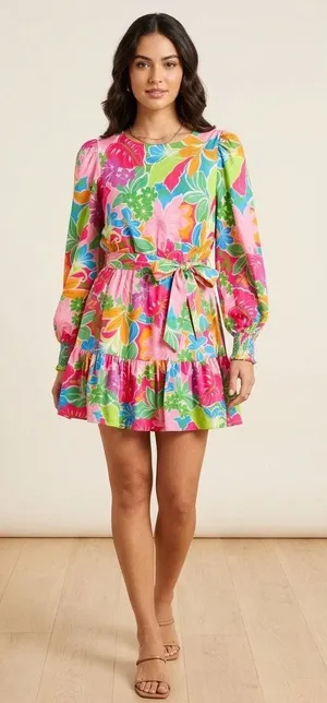 Baltic Born Women’s Large Zaniah Short Dress Floral Botanical Print Colorful New thumbnail 1
