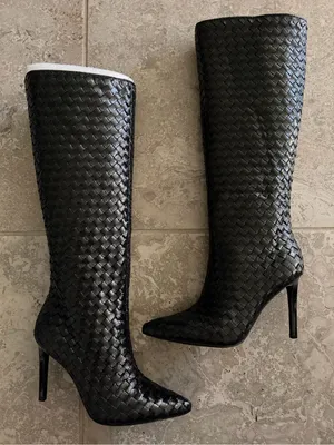 INC Savonia Woven Knee High Stiletto Boots in Black, Size 6.5, NEW in Box $229.5 thumbnail 4