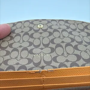 Coach Tan Pebbled Leather Signature Canvas Flap Wallet thumbnail 5