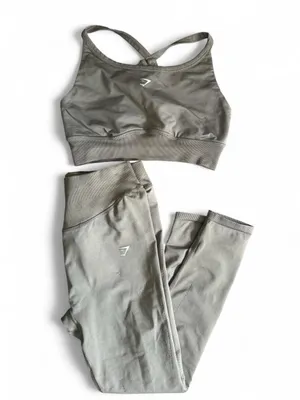 Gymshark Olive Seamless Cross-Back Sports Bra and High-Waist Leggings thumbnail 2