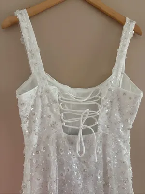 Lulus Dazzling Forever White Sequin Beaded Bodycon Mini Dress Size Medium Bridal thumbnail 11