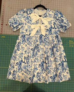 Amazon Blue and White Floral Mini Dress with Bow Detail thumbnail 1