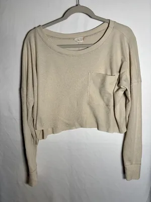 Altar’d State beige waffle knit cropped long sleeve top size S thumbnail 3