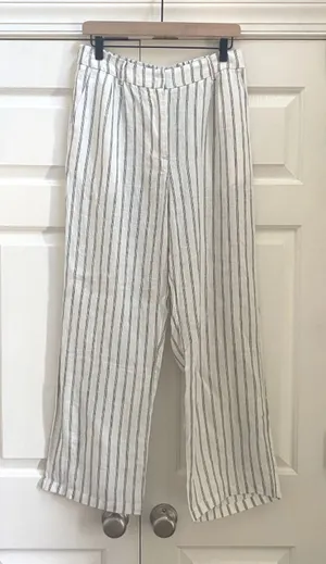 NWT Quince European Linen Women 8 Wide Leg Pant Oatmeal Stripe Eco Coastal thumbnail 1