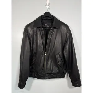 Vintage 90s Black Genuine Leather Bomber Jacket Oversized Mens XL thumbnail 9
