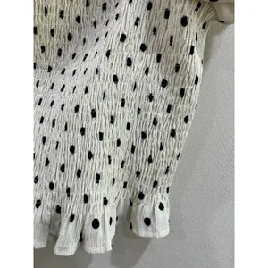 H&M Smocked‎ Puff Sleeve Polka Dot Crop Top Cottagecore Coquette XL thumbnail 6