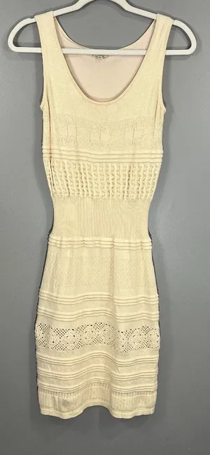Cremieux Crochet Sleeveless Waist Band Body Con Sheath Dress Size XS Tan Beige thumbnail 1