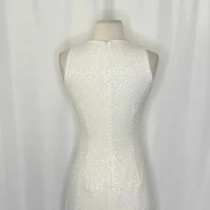 DRESS THE POPULATION Alina Sequin Crochet Lace Midi Dress Bridal‎ White Small thumbnail 8
