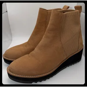 Eileen Fisher Chelsea Boots Womens 7.5 Tan Leather Wedge Ankle Bootie thumbnail 1