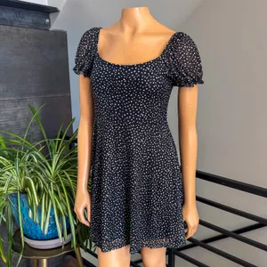 Altar'd State Black White Polka Dot Fit & Flare Puff Sleeve Mini Dress - Large thumbnail 4