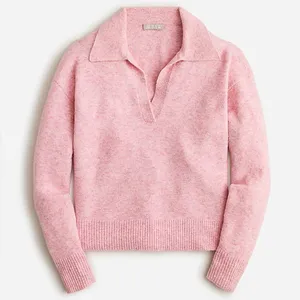 J. Crew Wool Collared V-neck Pink Sweater in Supersoft Yarn thumbnail 7