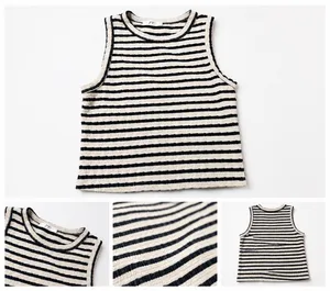 Cream & Navy Striped Textured Tank Top thumbnail 2