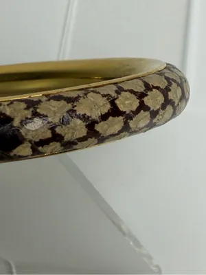 Tory Burch Women’s Leather Inlay Snake Print Gold Double T Bangle Bracelet thumbnail 4