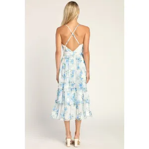 Lulus Cultivate Crushes White Floral Midi Dress XS Fairycore Wedding thumbnail 2