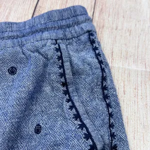 Old Navy Blue Linen Blend Embroidered Herringbone Drawstring Shorts Womens M thumbnail 3