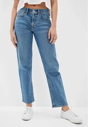 American Eagle Stretch 90s Straight Jean Medium Wash High Rise Classic Size 10 thumbnail 1