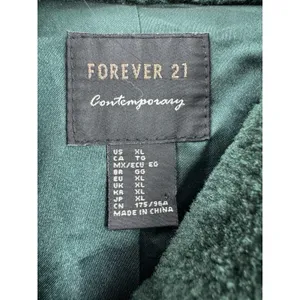 Forever 21 Faux Fur Hooded Jacket Women XL Dark Green Full Zip Lined Cozy Teddy thumbnail 6