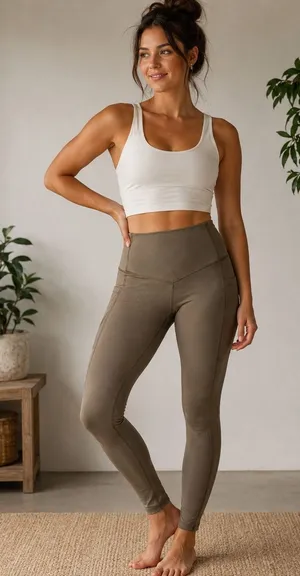 Halara high waisted tummy control taupe XS stretch pants yoga workout running thumbnail 1