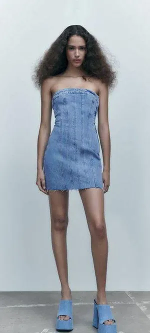 ZARA Mini Denim Dress Bandau Sleevless Blogger Casual Summer thumbnail 14