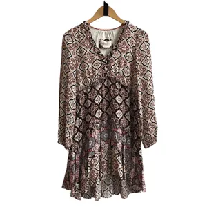 Anthropologie Mixed Print‎ Ruffle V Neck Long Sleeve Hi Low Mini Dress XS thumbnail 3