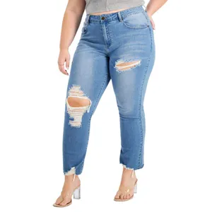 NWT Gogo Jeans Distressed Frayed Straight-Leg Jeans Medium White Wash Blue 20W thumbnail 3