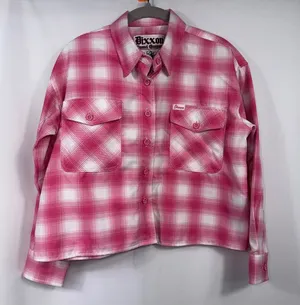 Dixxon The Valentine Women’s M Pink Plaid Cropped Flannel thumbnail 1
