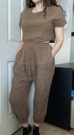 Free People Boho Jumpsuit Open Back Size XS Brown Cotton‎ Gauzy Romper thumbnail 1