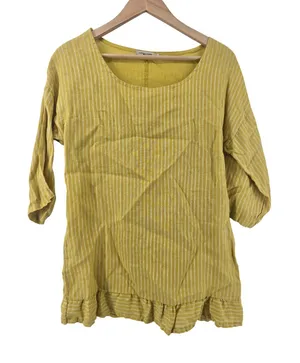 Lungo L'Arno Linen Top Womens S Yellow Striped Ruffle Hem Made in‎ Italy 202101 thumbnail 1