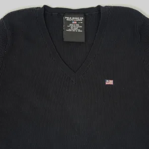 Vintage 90s Polo Jeans Co. Ralph Lauren Black Ribbed V Neck Sweater thumbnail 4
