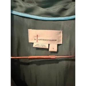 Anthropologie Blouse Women Large Teal Green Button Down Satin Finish Relaxed Top thumbnail 7