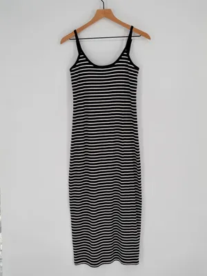 Gap Striped Maxi Dress Black White Built-In Bra Sz S thumbnail 2