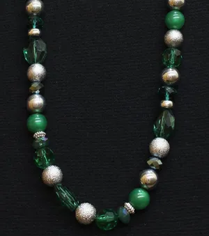 NEW Fashion Long Mixed Bead Holiday Necklace Green / Silver Gray 41" thumbnail 1