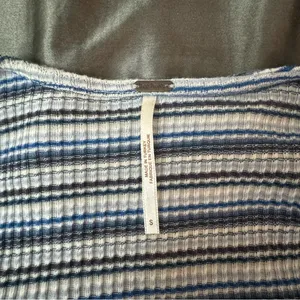 Free people stripe wild tee blue white short sleeve top size small thumbnail 7