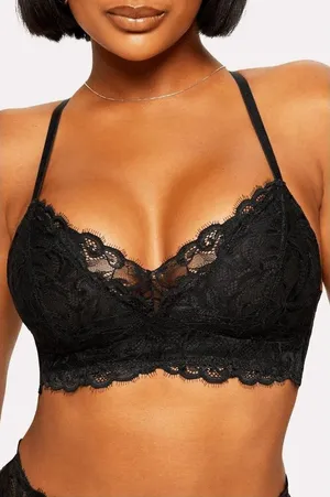 Fabletics Yitty Smoothing Lace Plunge Bralette Black thumbnail 1