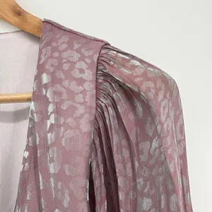 Show Me Your Mumu Joplin Wrap Blouse S Mauve Lilac Metallic Leopard Crop‎ Top thumbnail 6