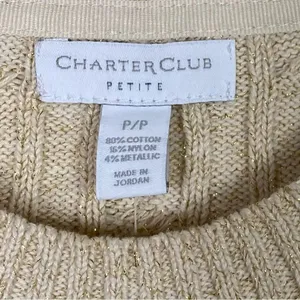 Charter Club Ivory & Gold Cable Knit Sweater thumbnail 3