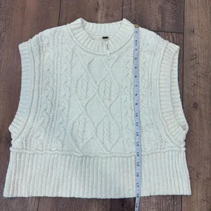 Free People Ivory Knit Rowan Sleeveless Sweater Vest Womens Medium Boxy Boho $78 thumbnail 8