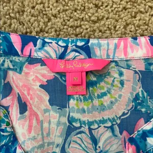 Lilly Pulitzer Pink and Blue Ruffled 3/4 Sleeve Blouse thumbnail 2