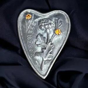 Vintage pewter November birthstone heart brooch and earrings thumbnail 1
