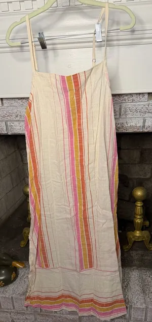 Rip Curl Coastal Stripe Linen Blend Midi Dress Large Beach Vacation thumbnail 1