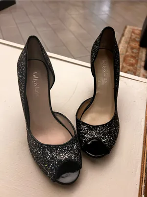 Heels Black Glitter Peep-Toe Kitten 8 M Kelly & Katie thumbnail 7