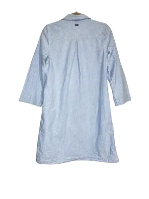 Barbour Seaglow Dress Light Blue Pinstripe Cotton Linen Button-Up Shirt Dress 6 thumbnail 2