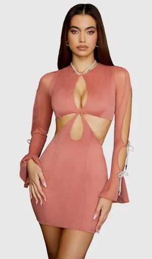 NWT House of CB Mini Dress Miranda Rose Crystal Trim Cutout Stretch Party Large thumbnail 1