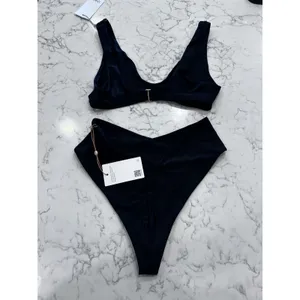 NWT Quince Black Italian Plunge Bikini Top & V Cut High Leg Bottom Set Medium thumbnail 2