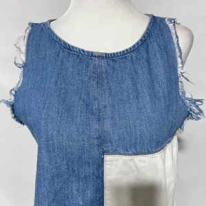 ZARA Patchwork 2-Tone Denim Raw Hem Tank Top Blue White Size Small 5575/012/400 thumbnail 7