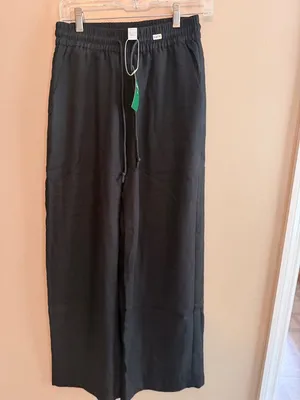 Halara Womens Small linin-like Black Wide-Leg Pants With Drawstring Waist - Size thumbnail 5